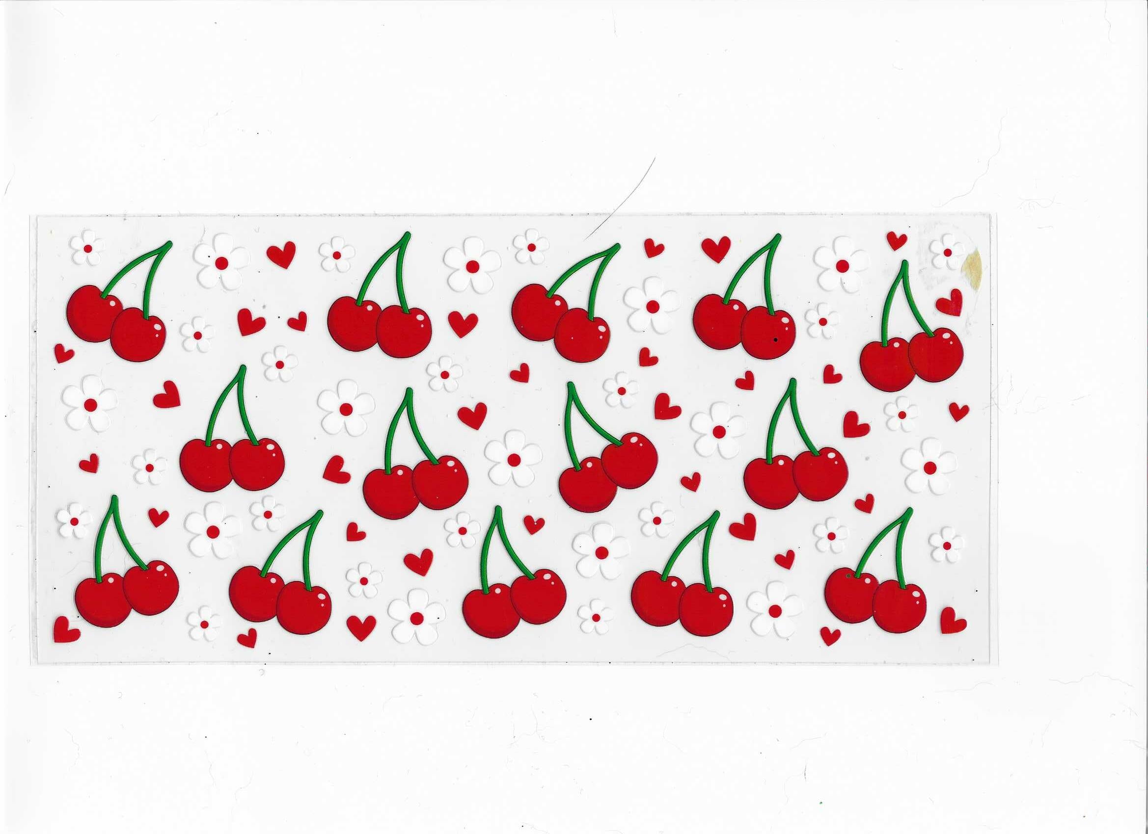 red cherries white flowers